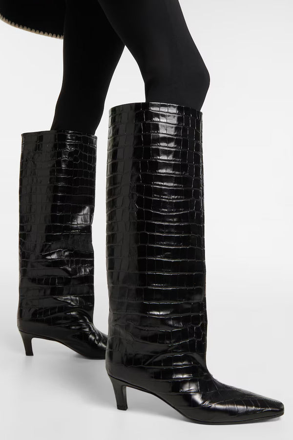 Croco-Embossed Wide Shaft Boots
