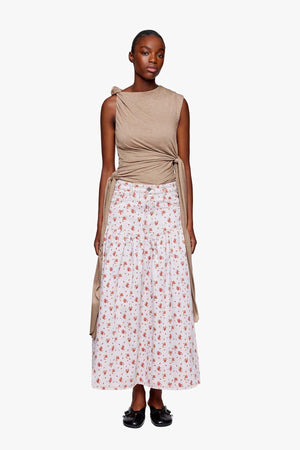 Printed Paint Denim Long Skirt