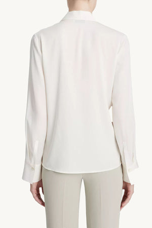 Stretch-Silk Long-Sleeve Polo Blouse