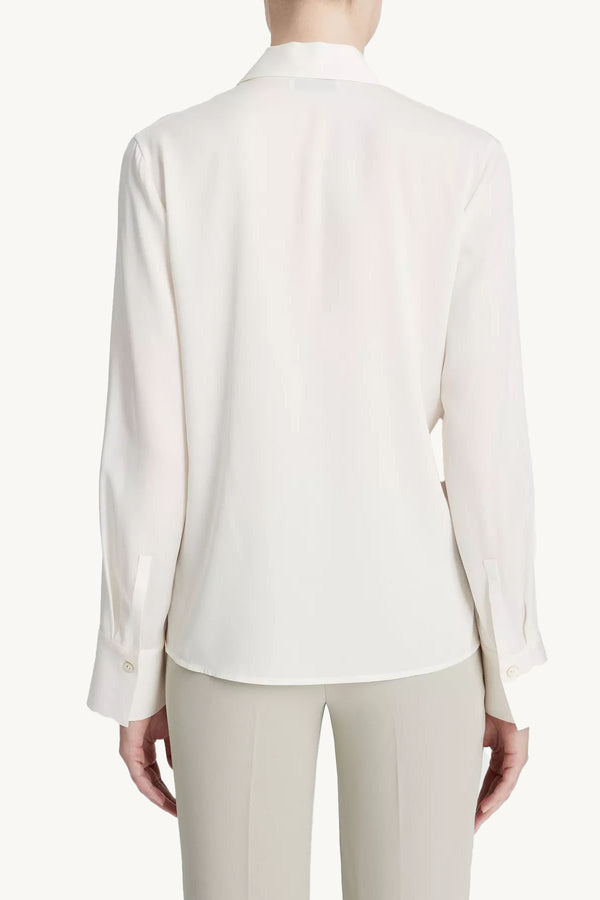 Stretch-Silk Long-Sleeve Polo Blouse