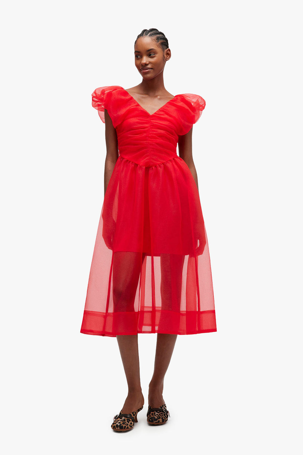 Textured Organza Long Ruched Dress