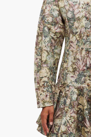 Printed Stretch Cotton Buttoned Mini Dress