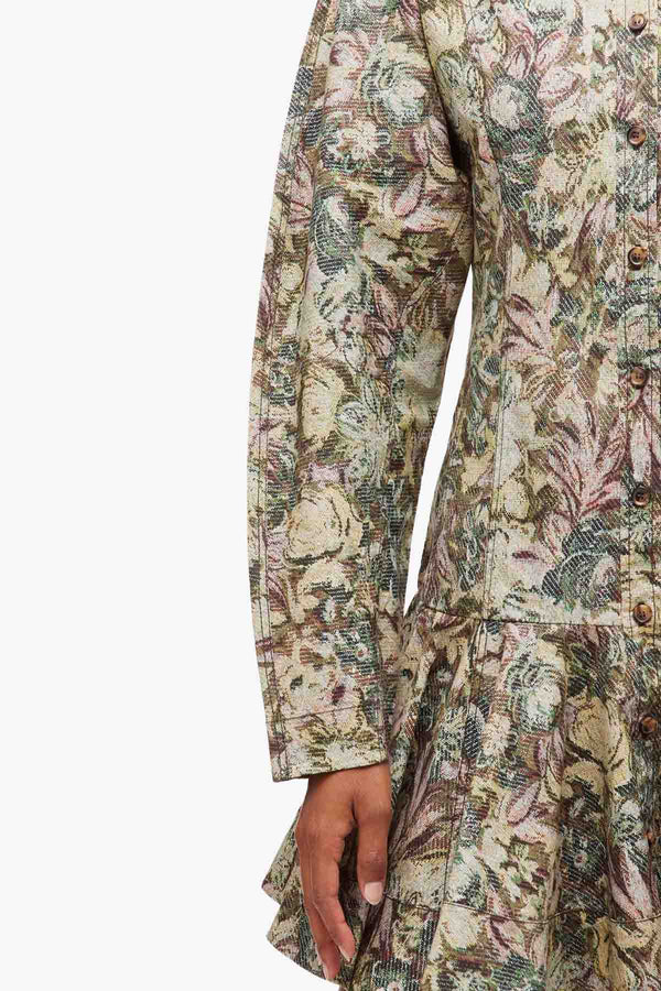 Printed Stretch Cotton Buttoned Mini Dress