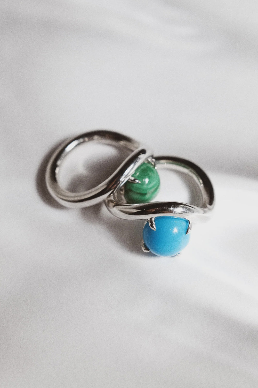 Band Ring In Malachite Silver