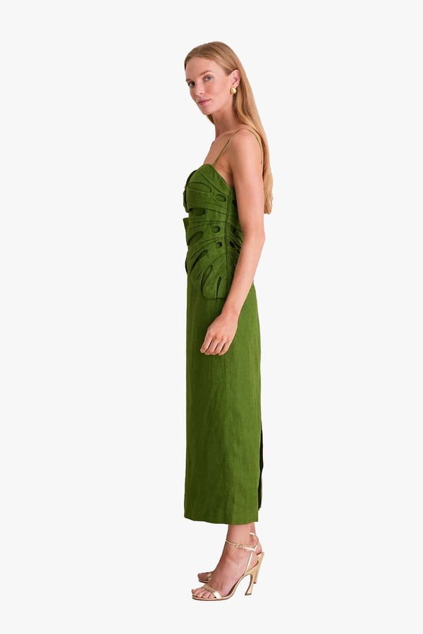 Green Monstera Leaf Sleeveless Maxi Dress