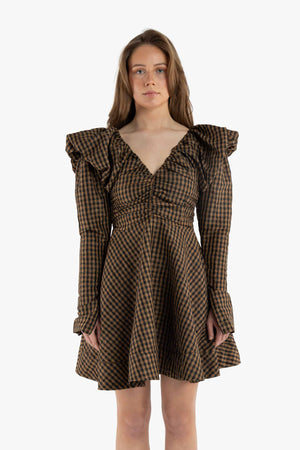 Crinkled Taffeta Check Mini Dress