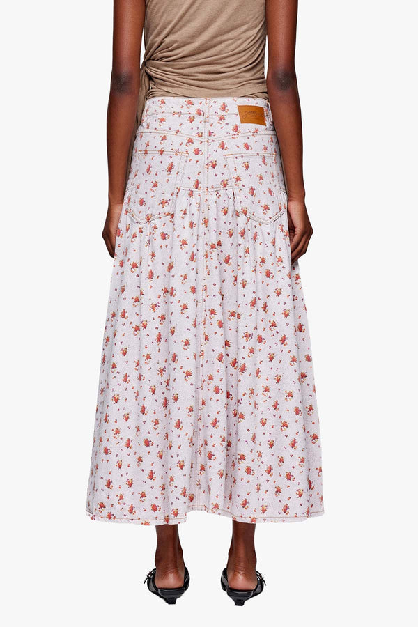 Printed Paint Denim Long Skirt