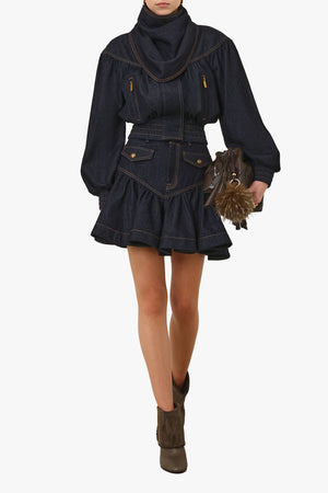 Denim Frill Mini Skirt