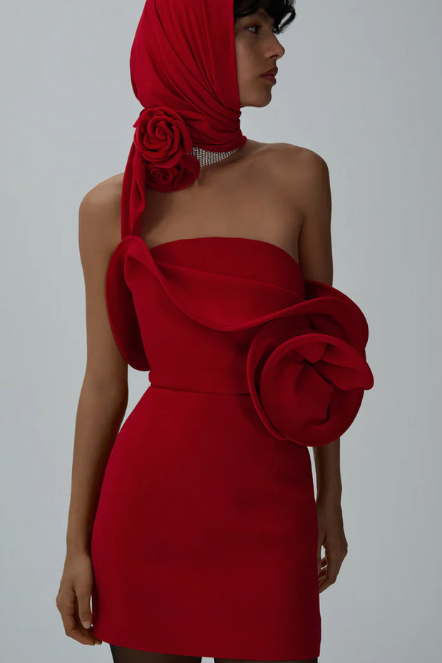 Sculptural Rose Mini Dress 10