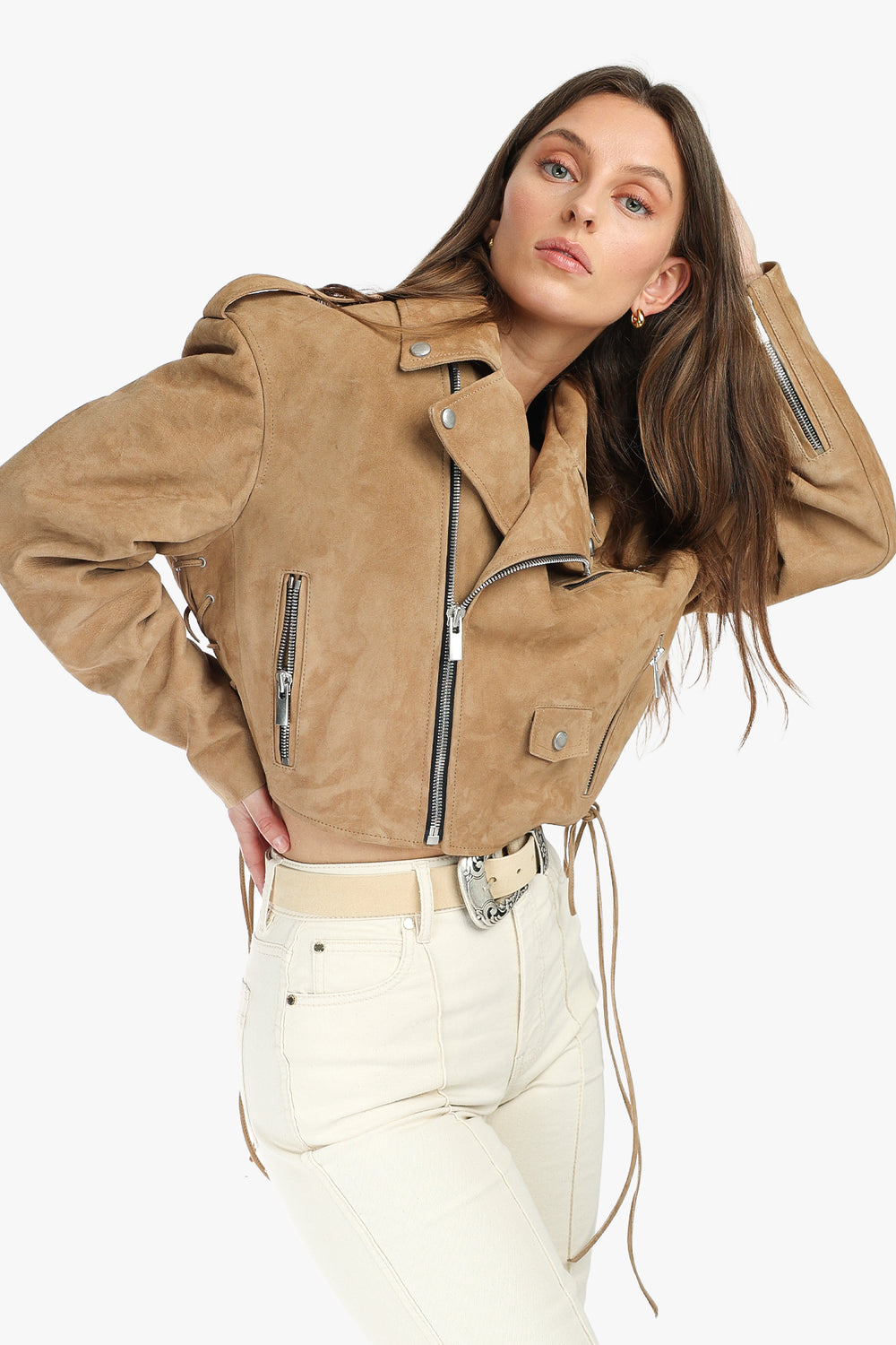 Cropped Suede Leather Biker Jacket 09