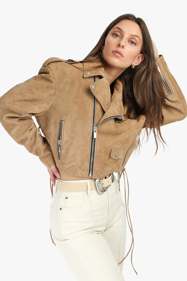 Cropped Suede Leather Biker Jacket 09