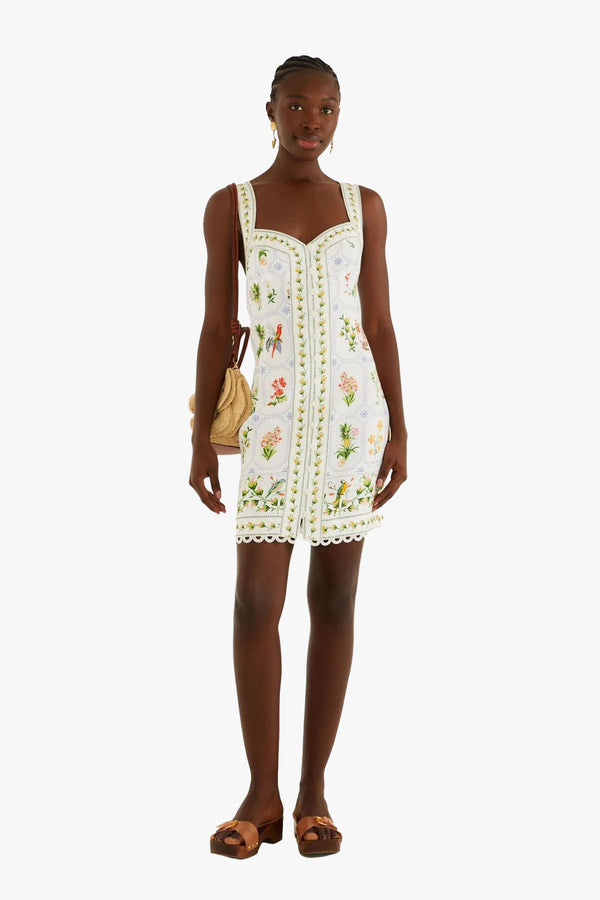 Tropical Porcelain Off-White Mini Dress