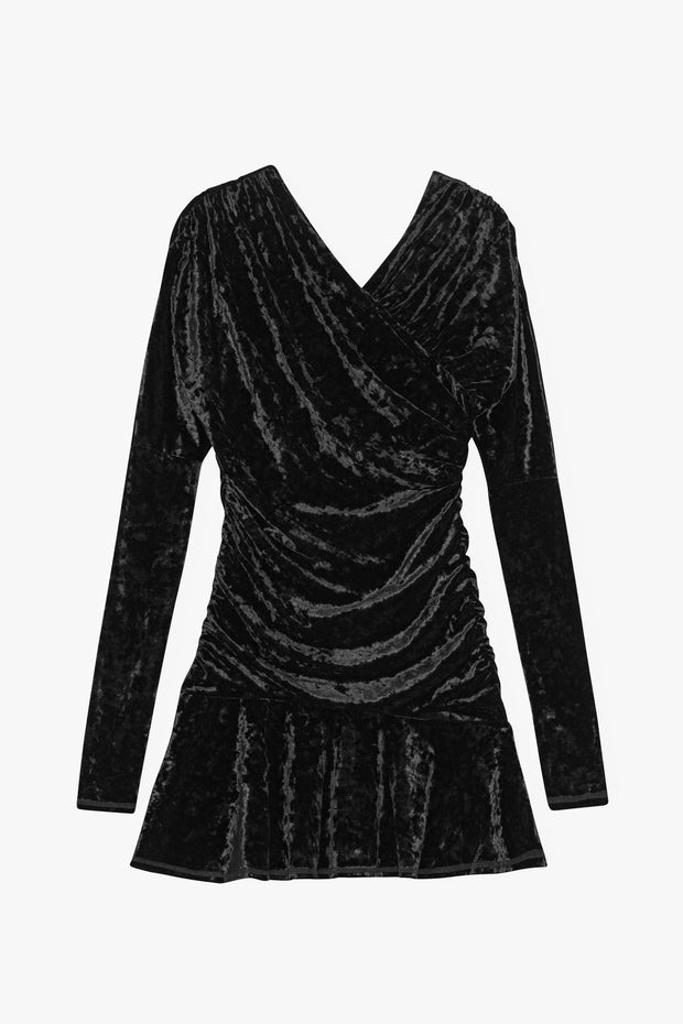 Velour Jersey Crossover Ruched Mini Dress