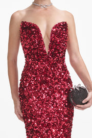 Red 3D Sequin Midi Dress