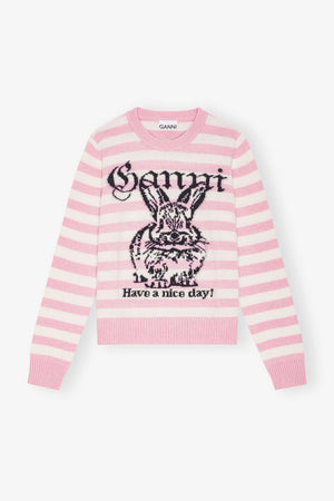 Striped Graphic Wool Mix Bunny Crewneck