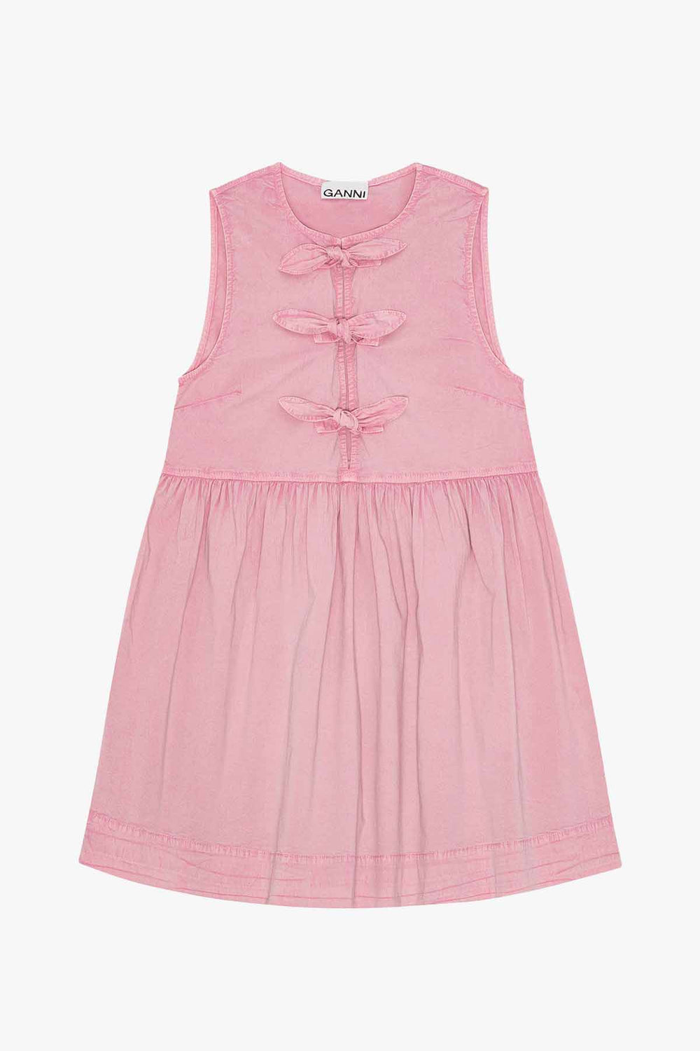 Washed Stretch Cotton Mini Bow Tie Dress