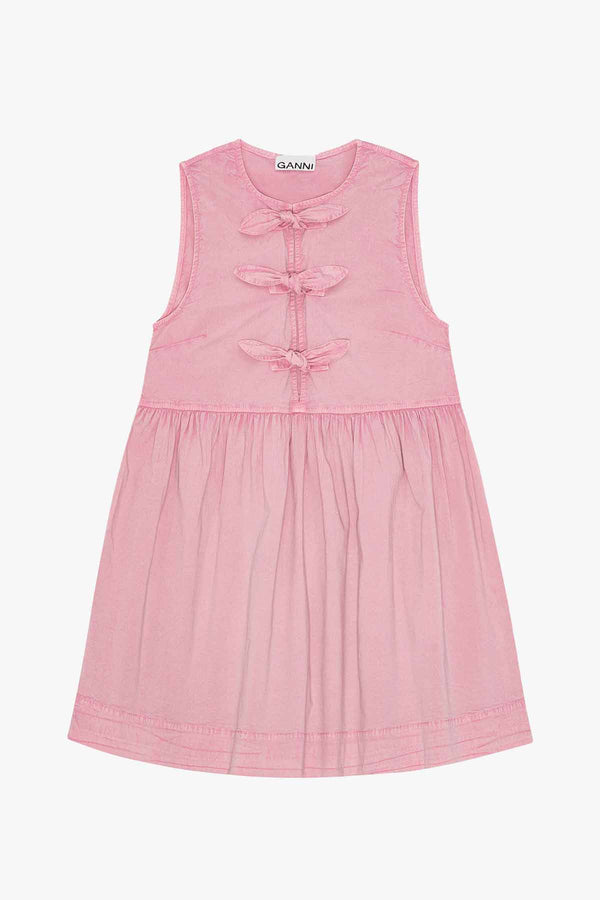 Washed Stretch Cotton Mini Bow Tie Dress