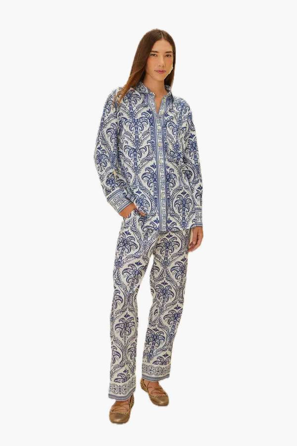 Blue Tropical Cameo Off-White Pajama Shirt