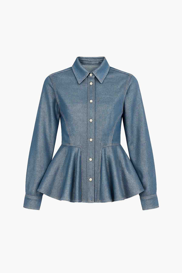 Shiny Weft Peplum Shirt