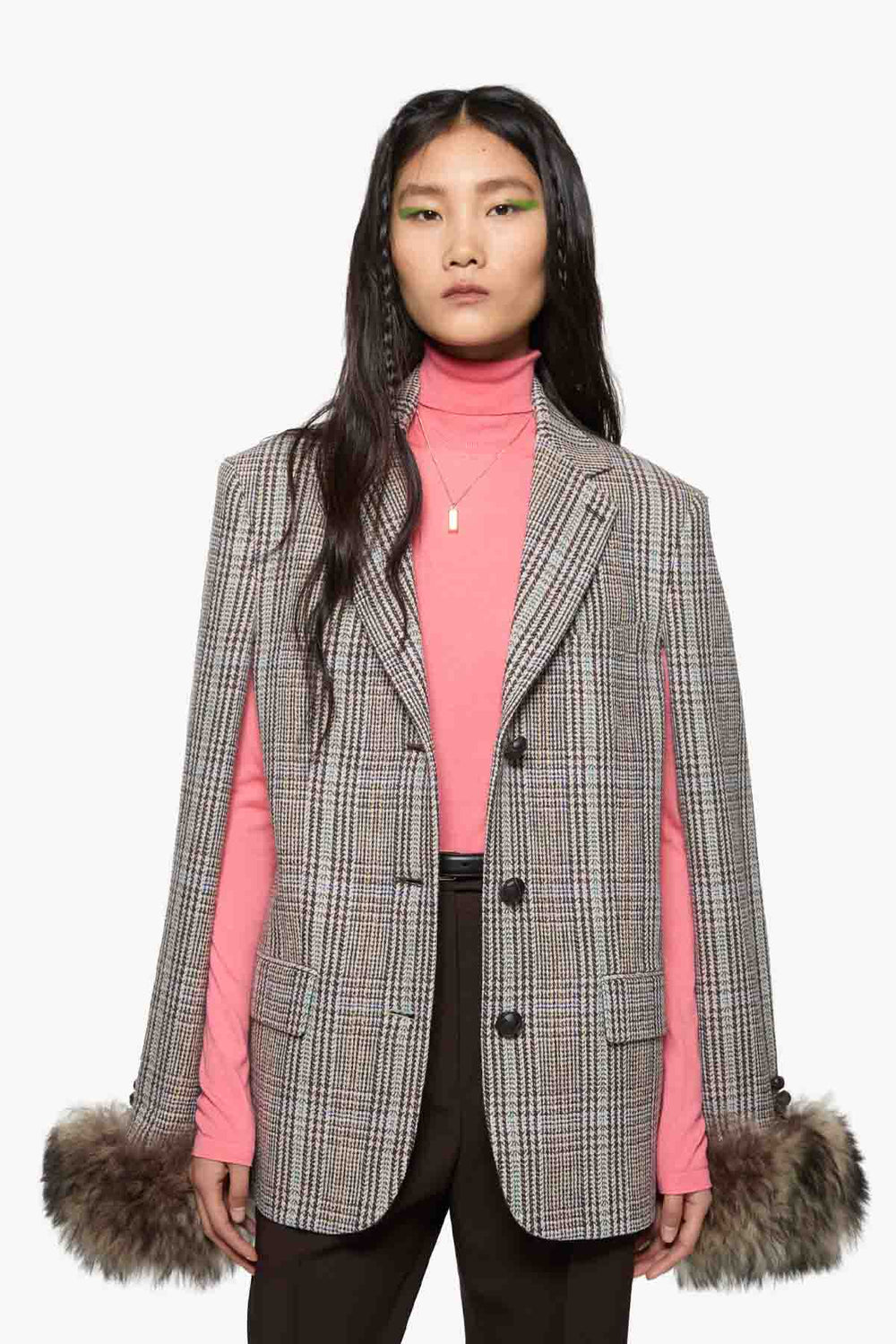 Shearling Cuff Wool Blazer