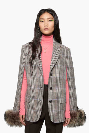 Shearling Cuff Wool Blazer