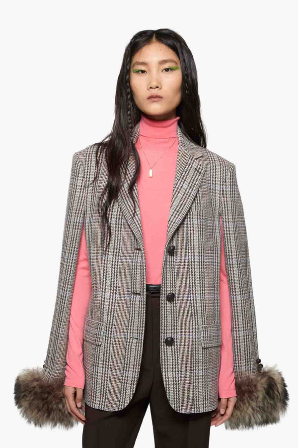 Shearling Cuff Wool Blazer