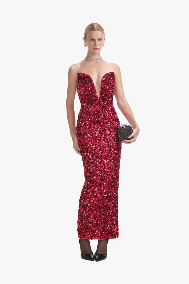 Red 3D Sequin Midi Dress