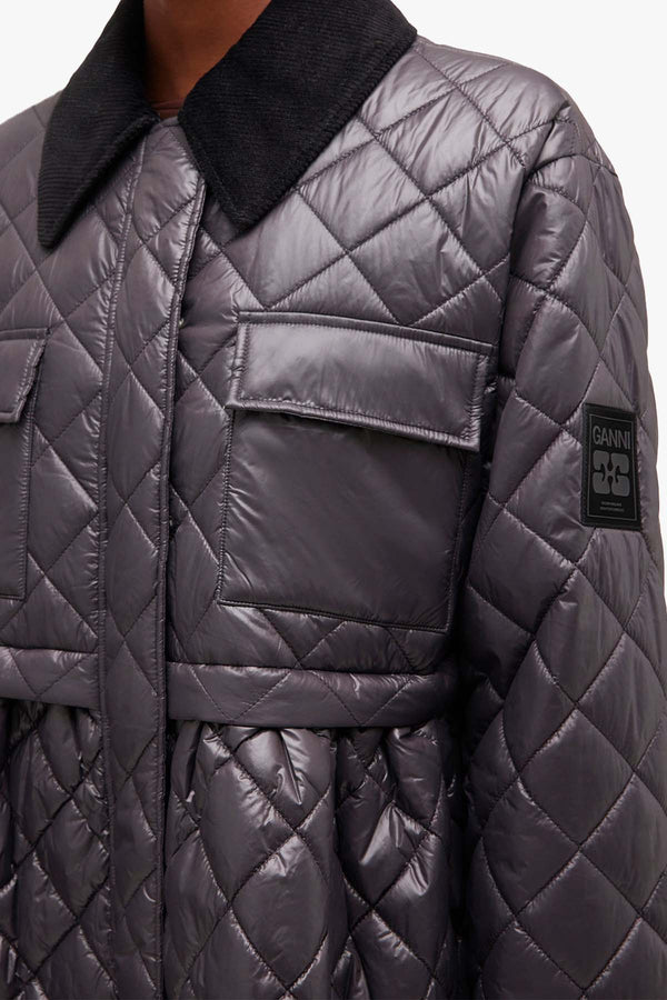 Shiny Quilt Midi Jacket W. Flare