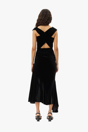 Velvet Jersey Ruched Crossover Dress