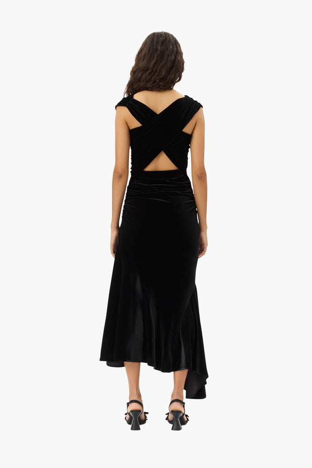 Velvet Jersey Ruched Crossover Dress