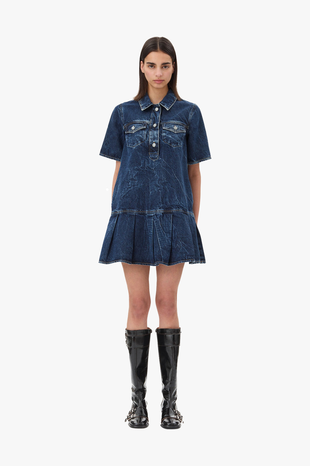 ワンピース Ganni Crinkled Future Denim Mini Dress Crinkled Future Denim Mini Dress