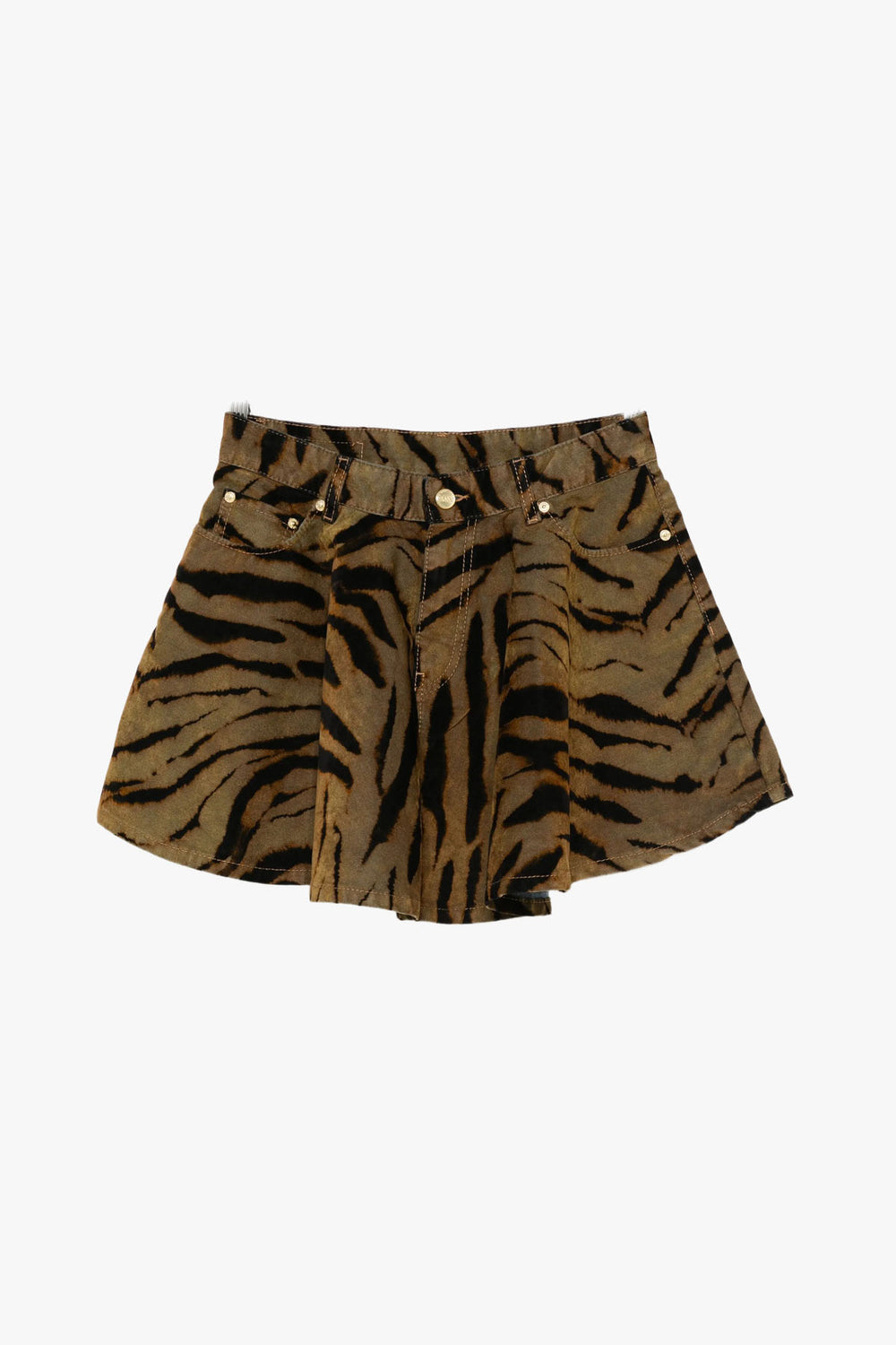 Printed Flock Denim Mini Skirt