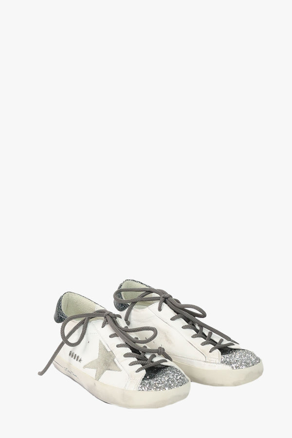 Super-Star Nappa Upper Glitter Toe Suede Star Crack Laminated Heel Metal Lettering Signature Foxing