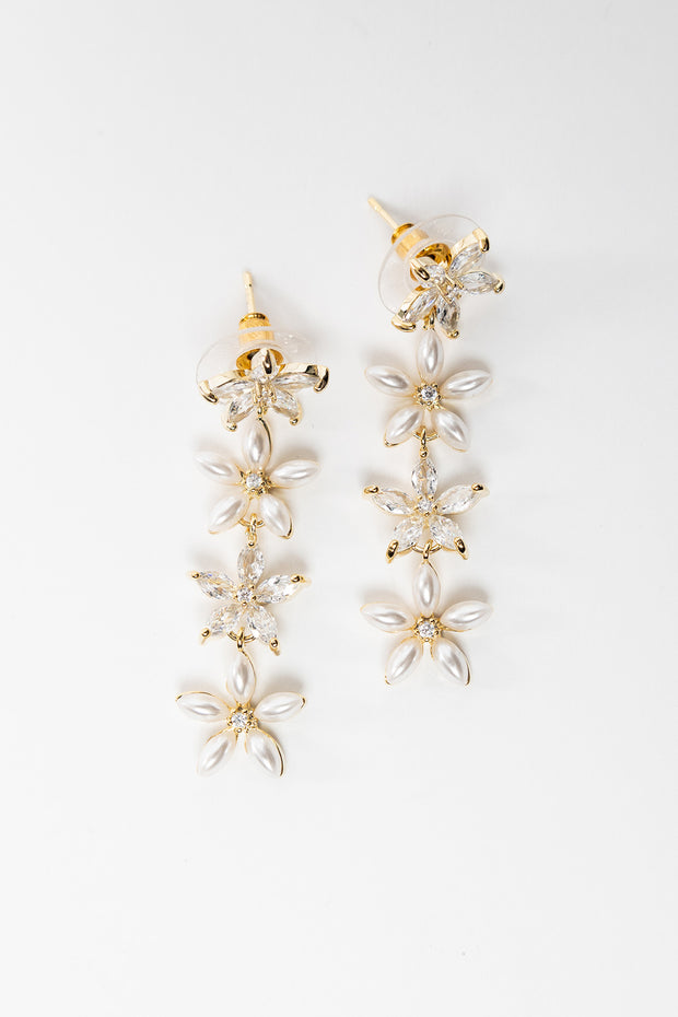 Diana Petite Crystal And Pearl Flower Drop Earrings