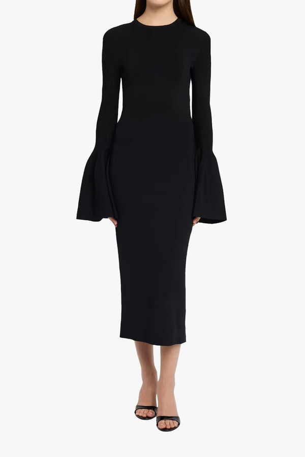 Compact Knit Bell Sleeve Midi Dress