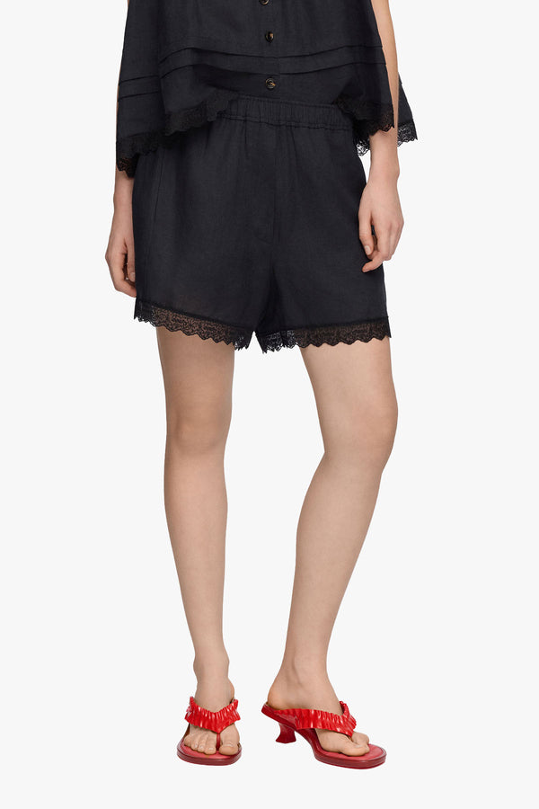 Light Linen Lace Hem Shorts