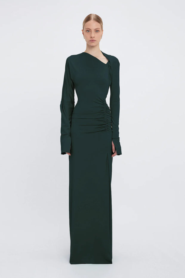 Long Sleeve Slash-neck Jersey Gown