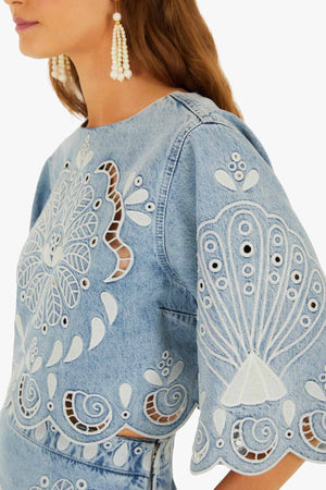 Denim Richelieux Cropped Blouse