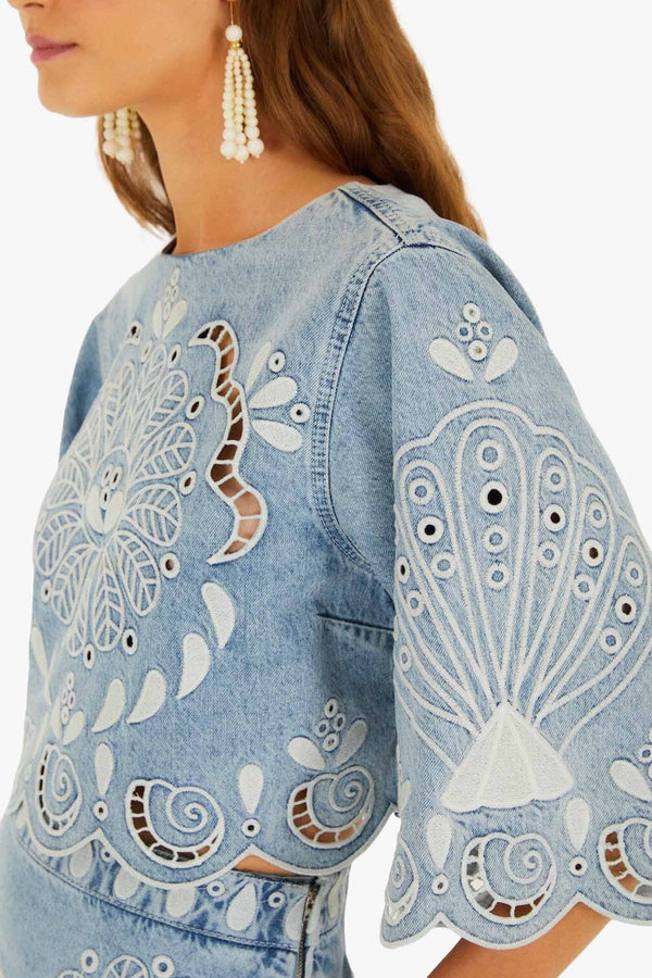 Denim Richelieux Cropped Blouse