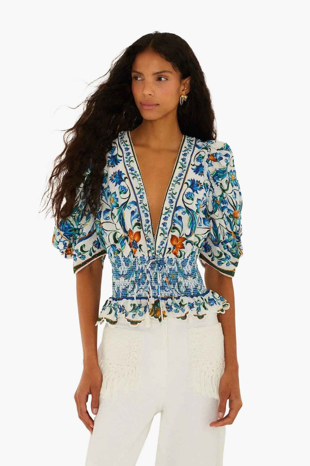 Flora Tile Off-White Blouse