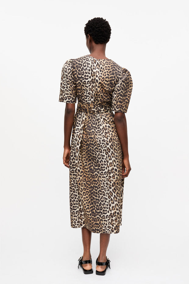 Printed Cotton Tie Strap Midi Dress