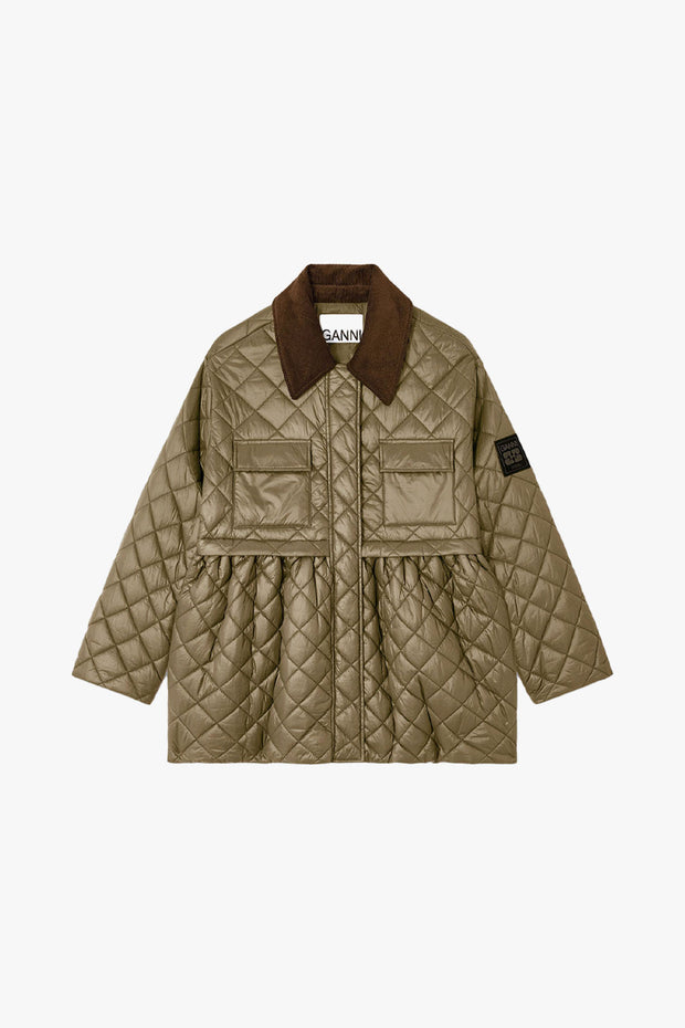 Shiny Quilt Midi Jacket W. Flare