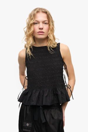 Cotton Poplin Smock Tie String Top