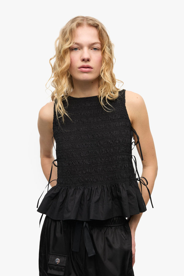 Cotton Poplin Smock Tie String Top