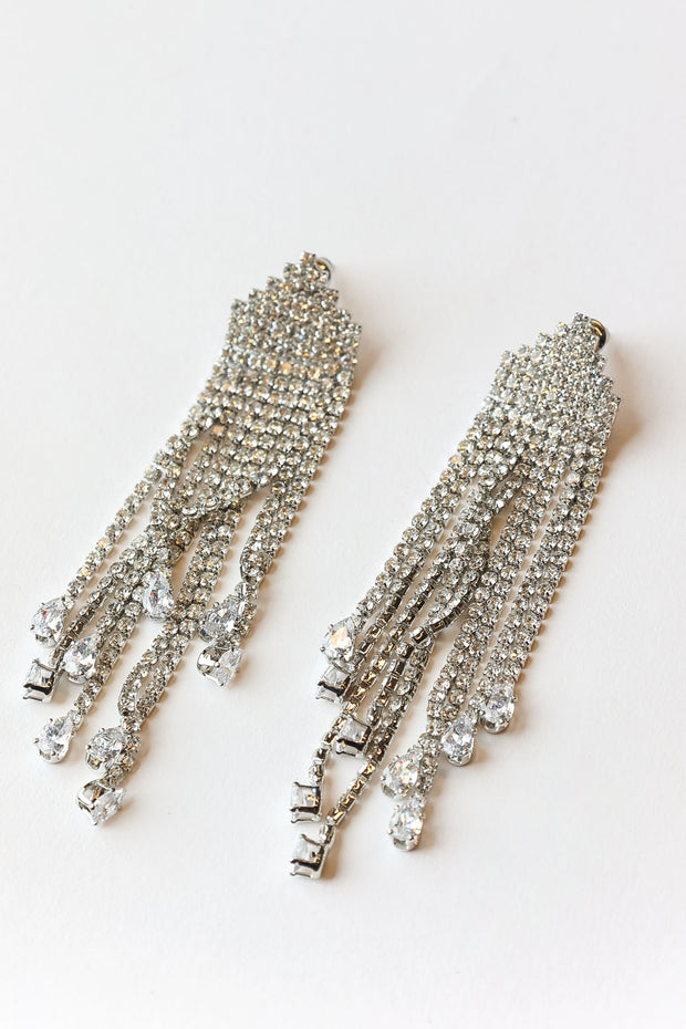 Drop Earrings Silver Diamonds