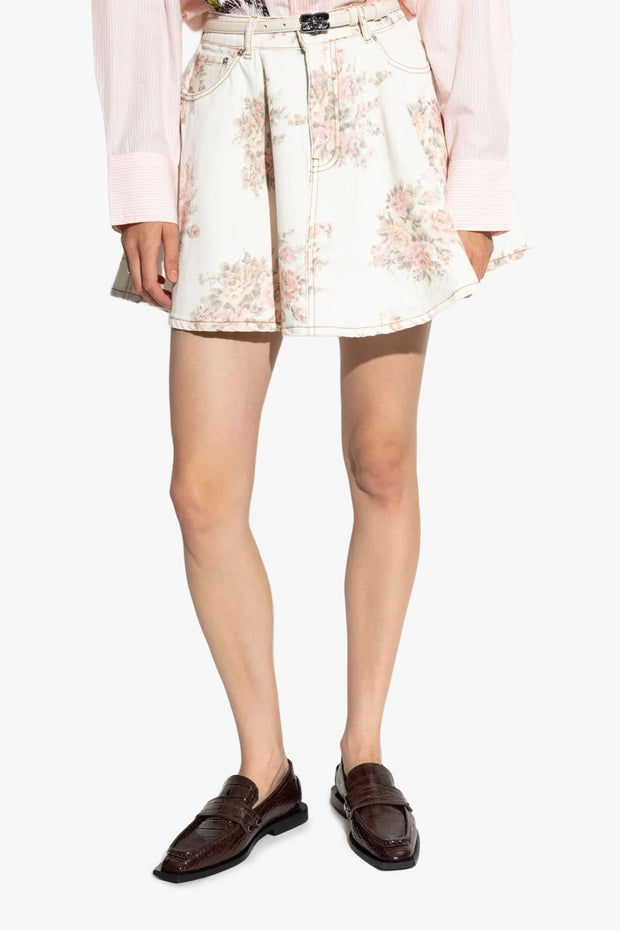 Print Denim Mini Skirt
