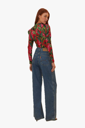 Denim Pants High Waist Snip Wave