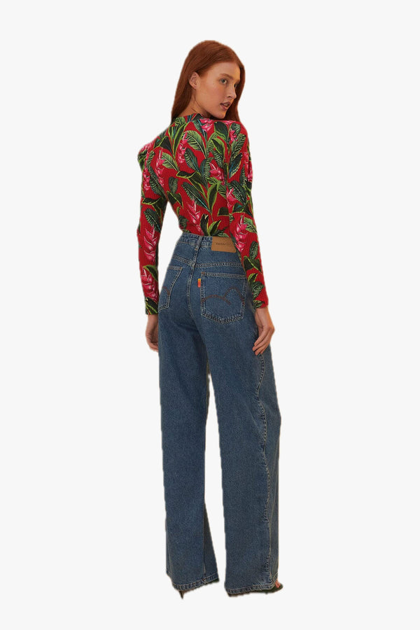 Denim Pants High Waist Snip Wave
