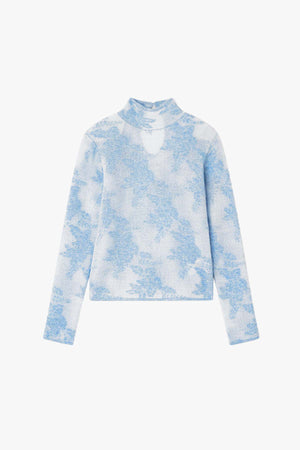 Sheer Flower Jacquard Mockneck