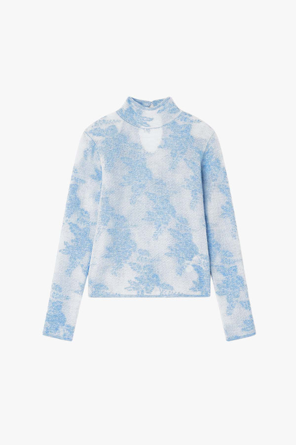 Sheer Flower Jacquard Mockneck